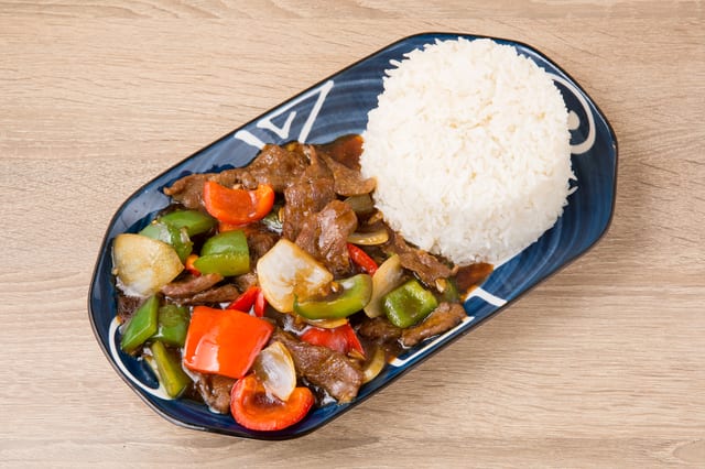 Green Pepper Steak Over Rice.