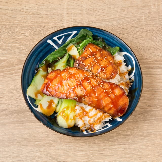 Salmon Teriyaki Over Rice.