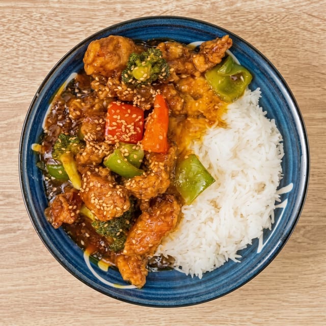 Sesame Chicken Over Rice.