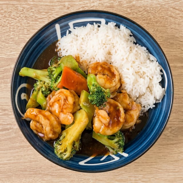 Shrimp & Broccoli Over Rice.