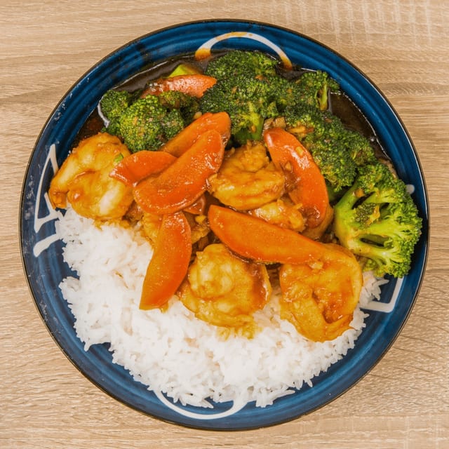 Shrimp Broccoli Over Rice 芥兰虾饭.