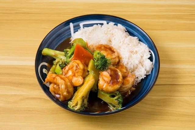 Shrimp & Broccoli Over Rice.